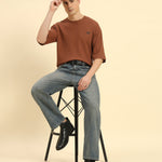 Oversized Waffle Knit Round Neck T-Shirt | Coffee Brown | Men