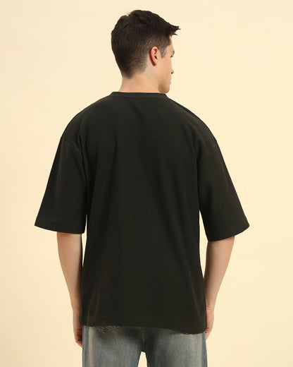 Oversized Jacquard Round Neck T-Shirt | Dark Green | Men