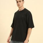 Oversized Jacquard Round Neck T-Shirt | Dark Green | Men
