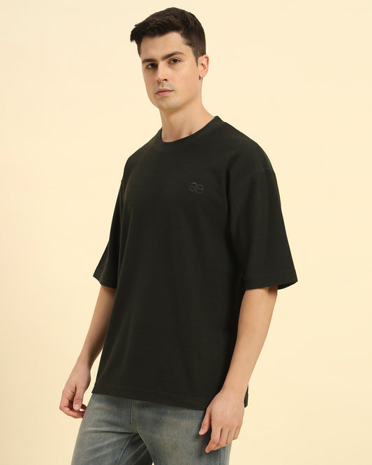 Oversized Jacquard Round Neck T-Shirt | Dark Green | Men