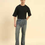 Oversized Jacquard Round Neck T-Shirt | Dark Green | Men