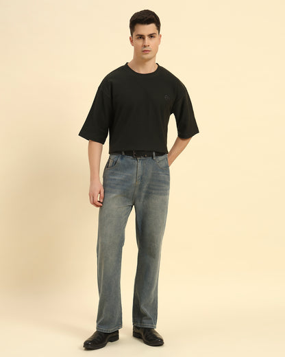 Oversized Jacquard Round Neck T-Shirt | Dark Green | Men