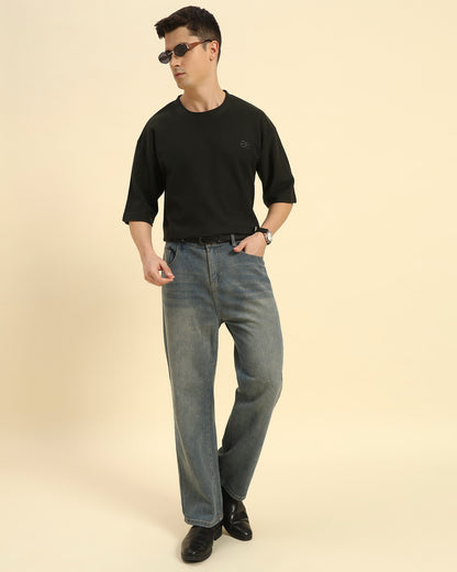 Oversized Jacquard Round Neck T-Shirt | Dark Green | Men