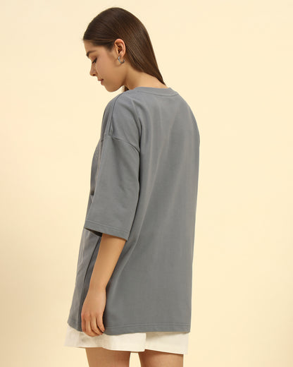 AE Oversized French Terry Crew Neck T-Shirt | Dark Grey | Woman