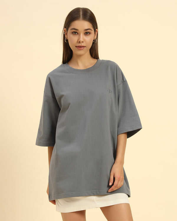 AE Oversized French Terry Crew Neck T-Shirt | Dark Grey | Woman