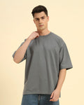 Aeternum Men's Oversized French Terry Crew Neck T-Shirt in Dark Grey - Front view showing the relaxed, contemporary fit.