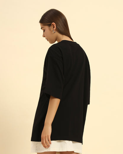 AE Oversized French Terry Crew Neck T-Shirt | Black | Woman