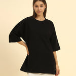 AE Oversized French Terry Crew Neck T-Shirt | Black | Woman