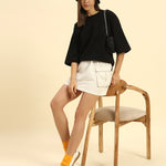 AE Oversized French Terry Crew Neck T-Shirt | Black | Woman