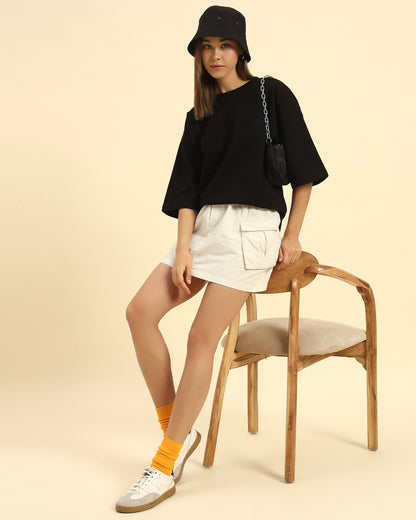 AE Oversized French Terry Crew Neck T-Shirt | Black | Woman