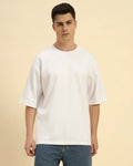 Aeternum Men's Oversized French Terry Crew Neck T-Shirt in White - Front view showing the clean, boxy silhouette.