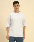 Aeternum Men's Oversized French Terry Crew Neck T-Shirt in White - Front view showing the clean, boxy silhouette.