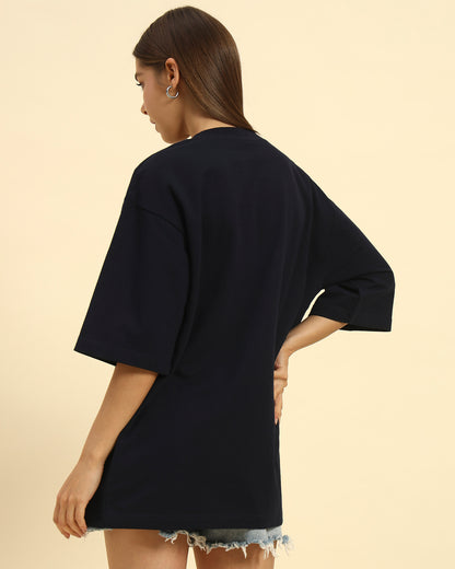 AE Oversized French Terry Crew Neck T-Shirt | Navy Blue | Woman