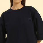 AE Oversized French Terry Crew Neck T-Shirt | Navy Blue | Woman