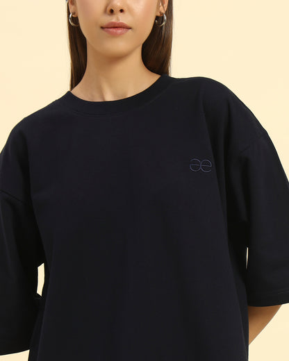 AE Oversized French Terry Crew Neck T-Shirt | Navy Blue | Woman