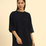 AE Oversized French Terry Crew Neck T-Shirt | Navy Blue | Woman