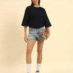 AE Oversized French Terry Crew Neck T-Shirt | Navy Blue | Woman