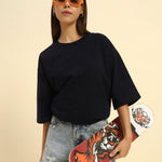 AE Oversized French Terry Crew Neck T-Shirt | Navy Blue | Woman