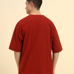 Oversized Cotton Slub V-Neck T-Shirt | Red | Men