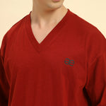 Oversized Cotton Slub V-Neck T-Shirt | Red | Men