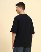 Back view of the Aeternum Men's Navy Blue French Terry T-Shirt demonstrating the clean, oversized structured fit.