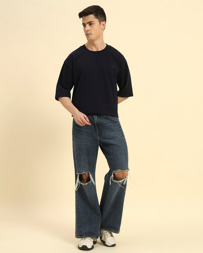 AE Oversized French Terry Crew Neck T-Shirt | Navy Blue | Men