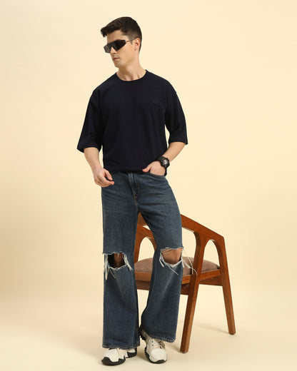 AE Oversized French Terry Crew Neck T-Shirt | Navy Blue | Men