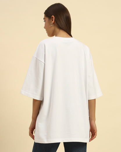 AE Oversized French Terry Crew Neck T-Shirt | White | Woman