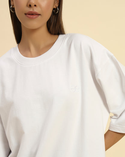 AE Oversized French Terry Crew Neck T-Shirt | White | Woman