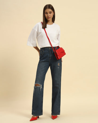 AE Oversized French Terry Crew Neck T-Shirt | White | Woman