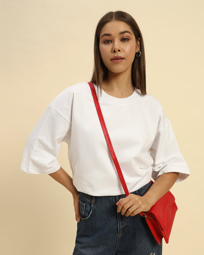 AE Oversized French Terry Crew Neck T-Shirt | White | Woman