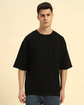 Aeternum Men's Oversized French Terry Crew Neck T-Shirt in Black - Front view showing the clean, boxy fit.