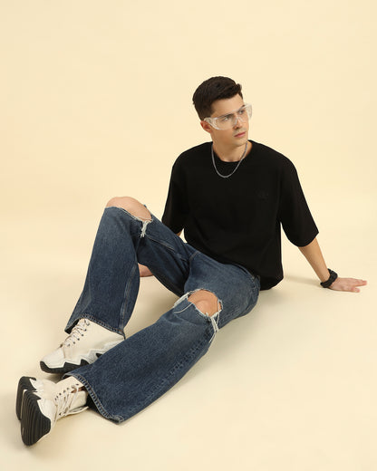 AE Oversized French Terry Crew Neck T-Shirt | Black | Men