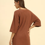 Oversized Waffle Knit Round Neck T-Shirt | Coffee Brown | Woman