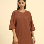 Oversized Waffle Knit Round Neck T-Shirt | Coffee Brown | Woman