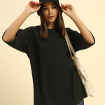 Oversized Jacquard Round Neck T-Shirt | Dark Green | Woman