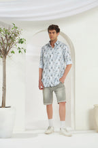 Classic Fit Printed French Cotton-Viscose Shirt | Abstract Print