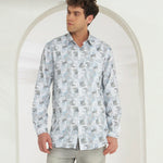 Classic Fit Printed French Cotton-Viscose Shirt | Abstract Print