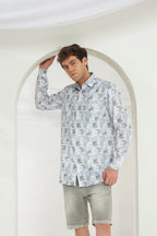 Classic Fit Printed French Cotton-Viscose Shirt | Abstract Print
