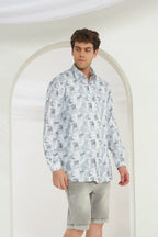 Classic Fit Printed French Cotton-Viscose Shirt | Abstract Print
