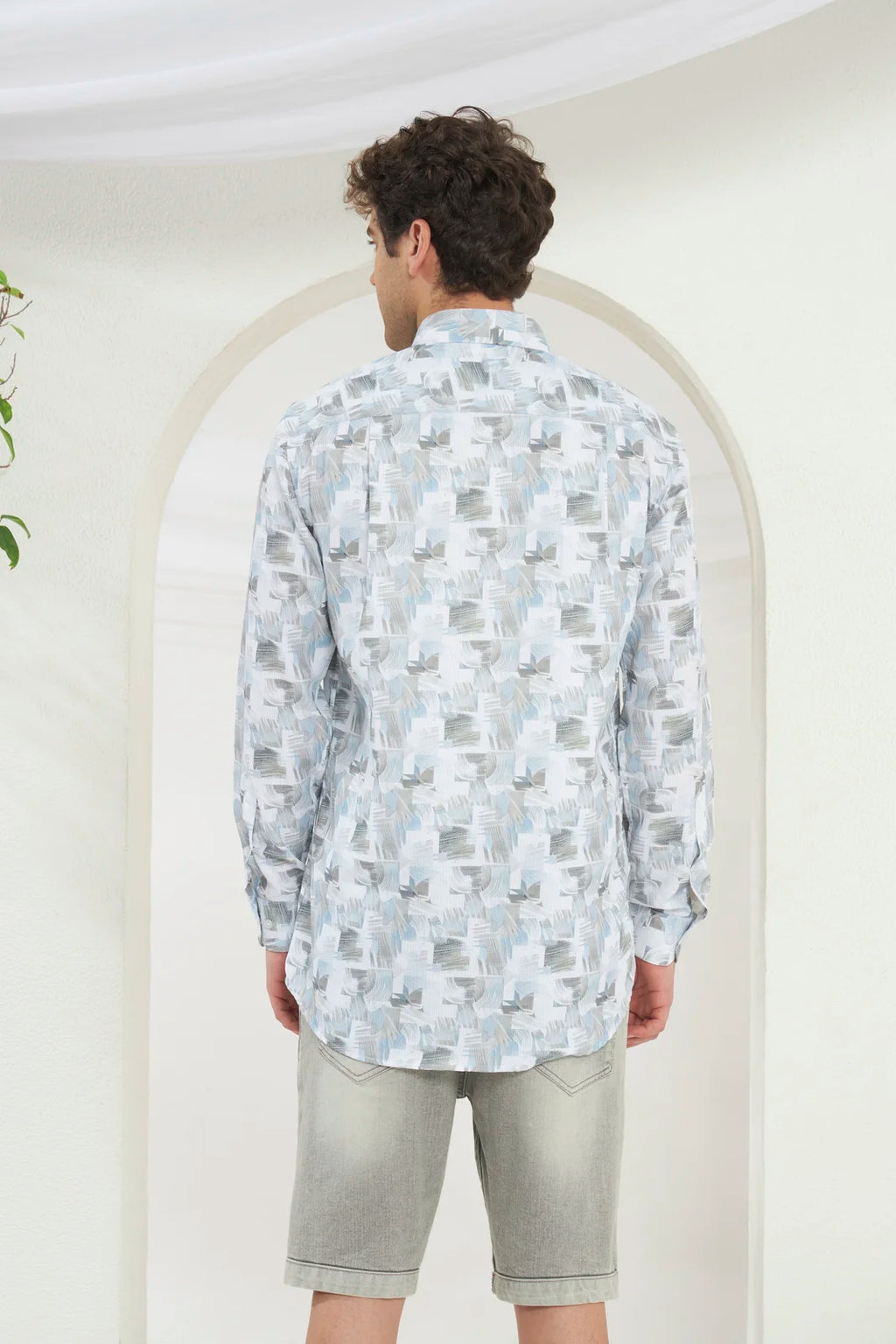 Classic Fit Printed French Cotton-Viscose Shirt | Abstract Print