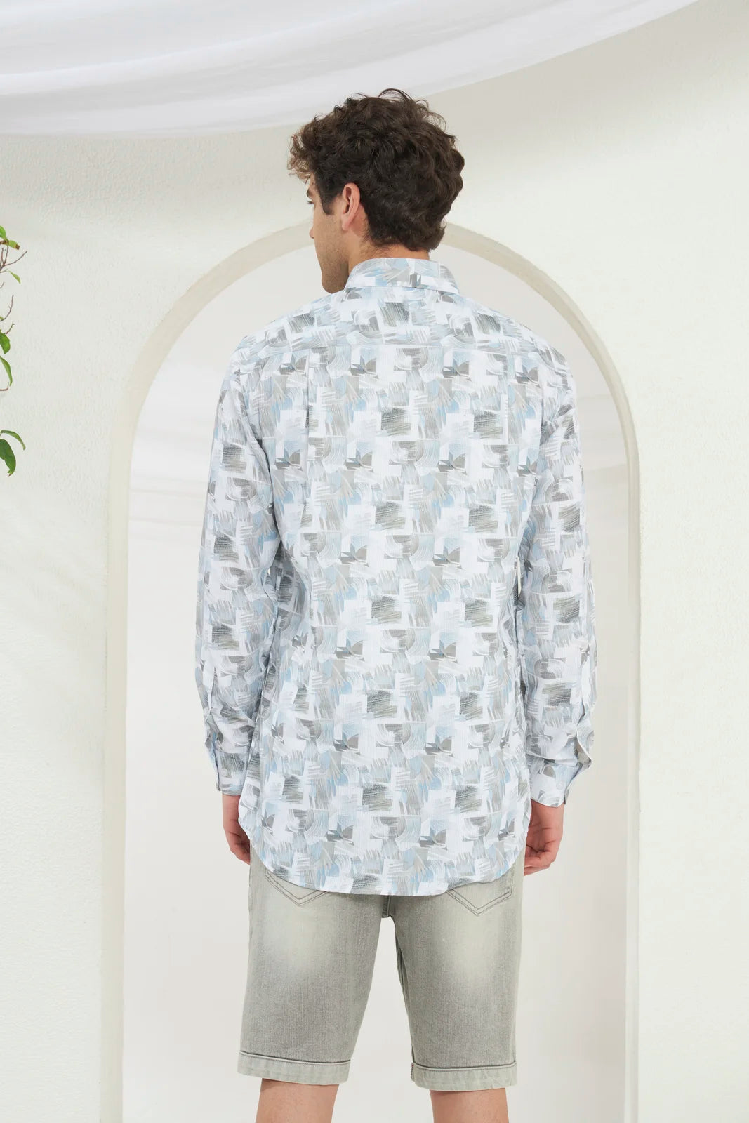 Classic Fit Printed French Cotton-Viscose Shirt | Abstract Print