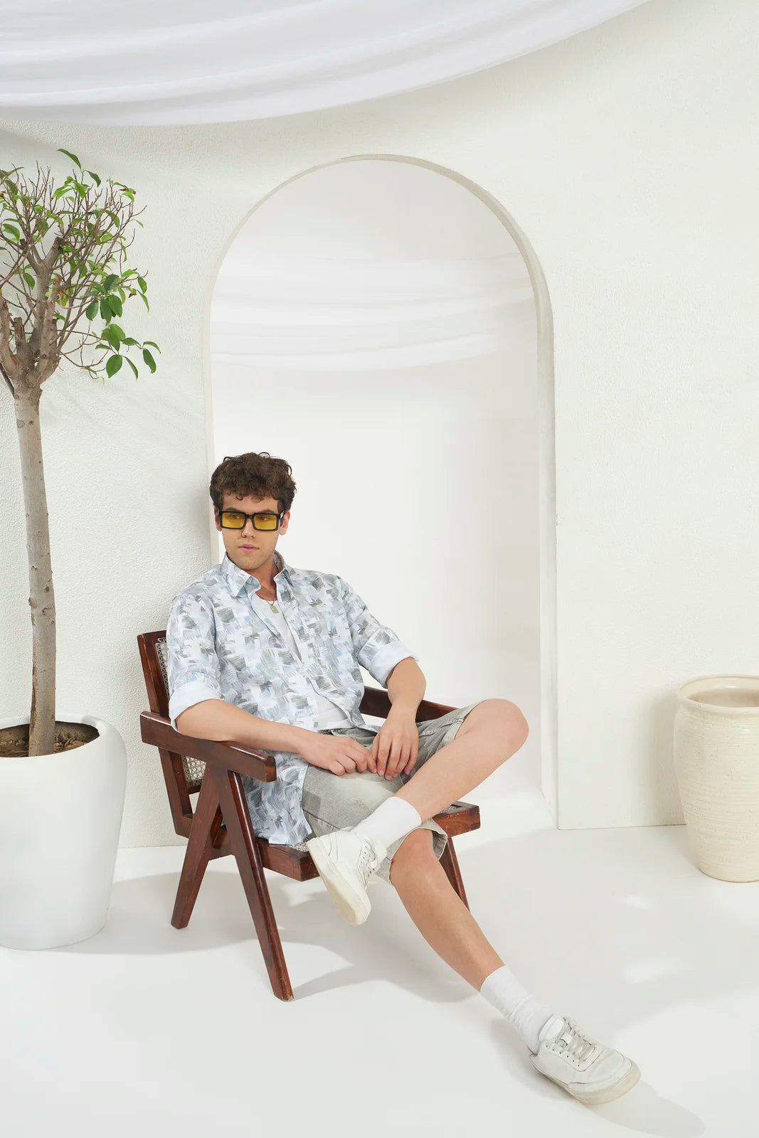 Classic Fit Printed French Cotton-Viscose Shirt | Abstract Print