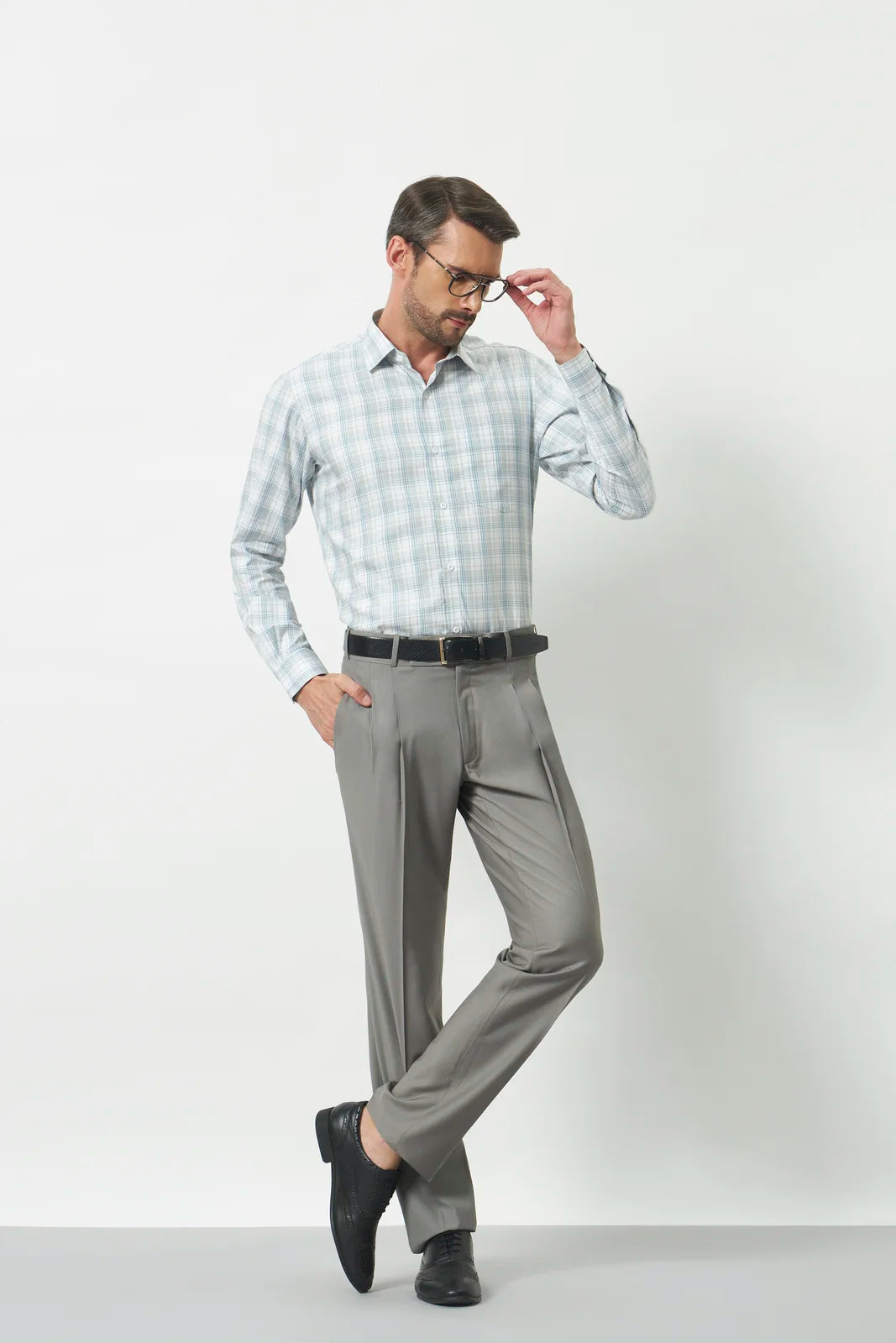Classic Fit Check 100% Cotton Shirt | Blue & Grey