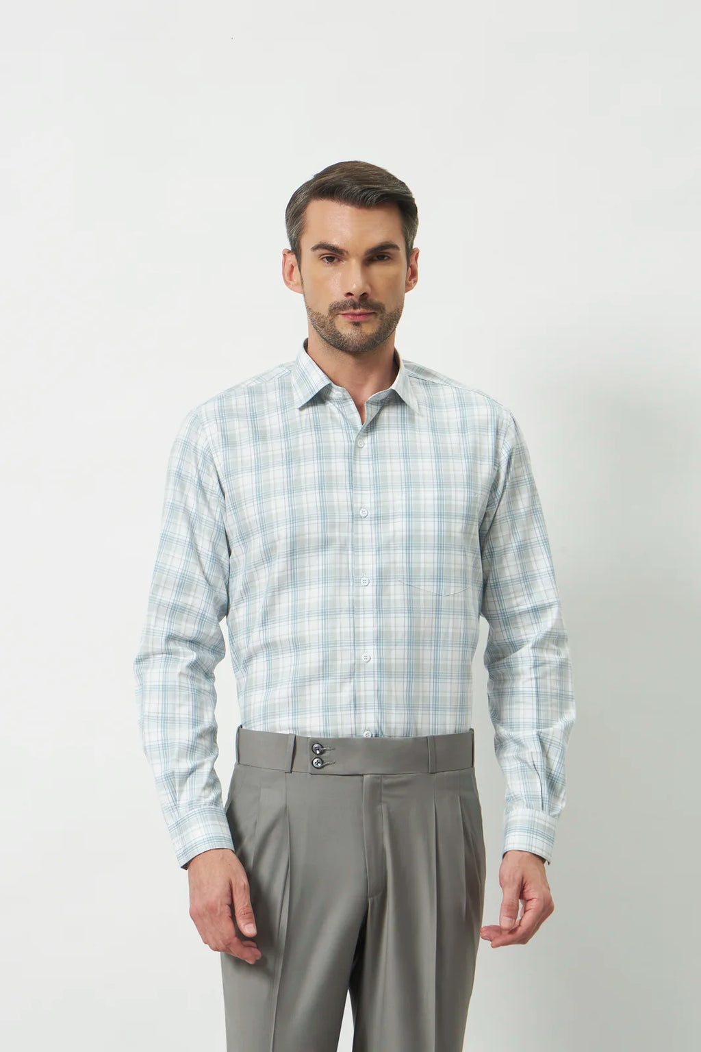 Classic Fit Check 100% Cotton Shirt | Blue & Grey