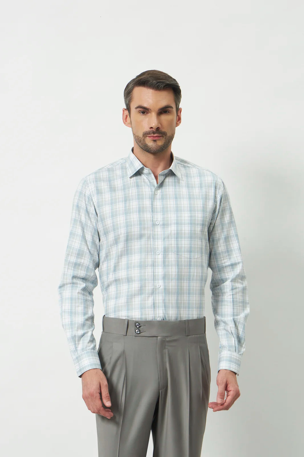 Classic Fit Check 100% Cotton Shirt | Blue & Grey