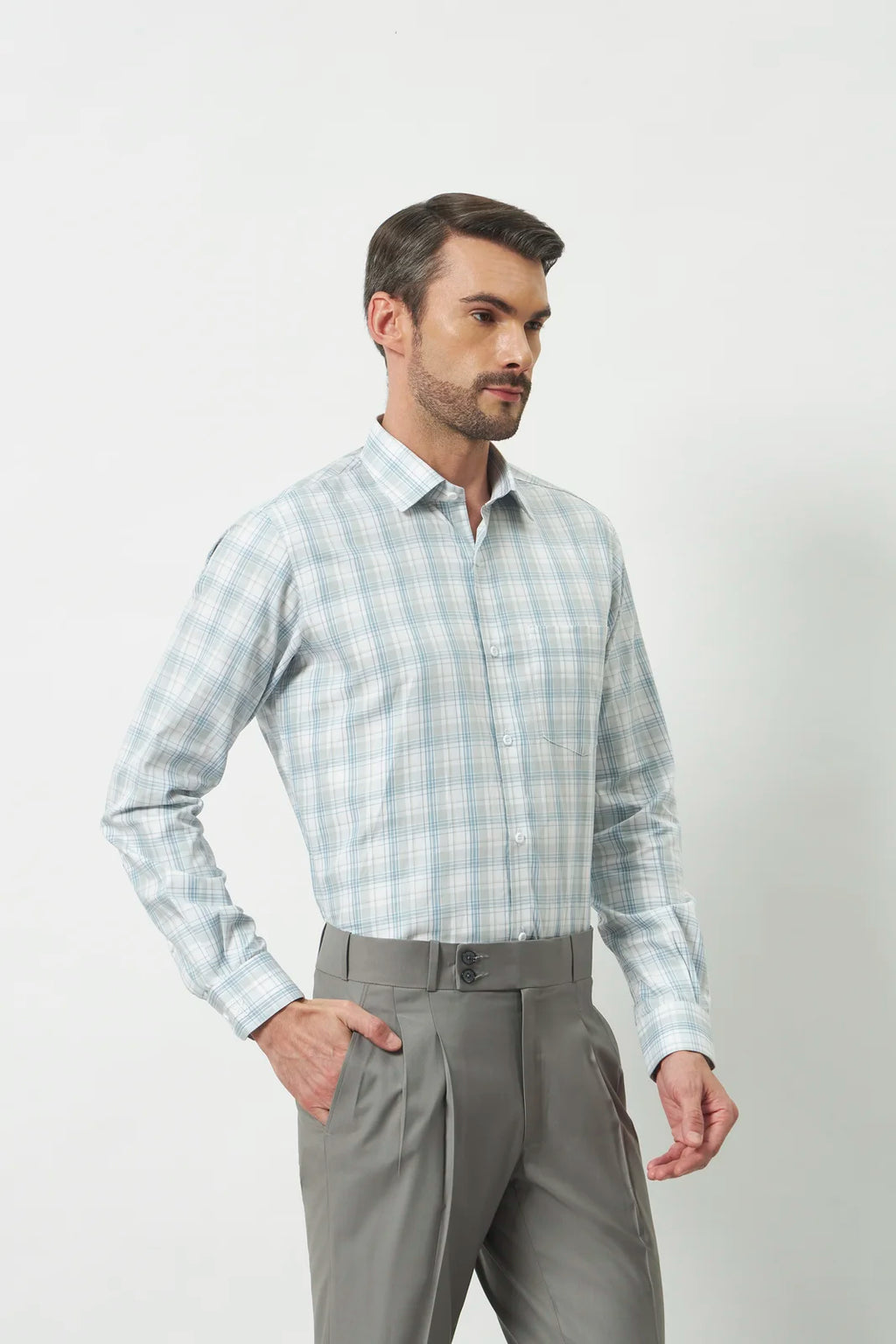 Classic Fit Check 100% Cotton Shirt | Blue & Grey