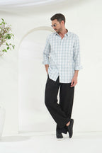 Classic Fit Check 100% Cotton Shirt | Blue & Grey