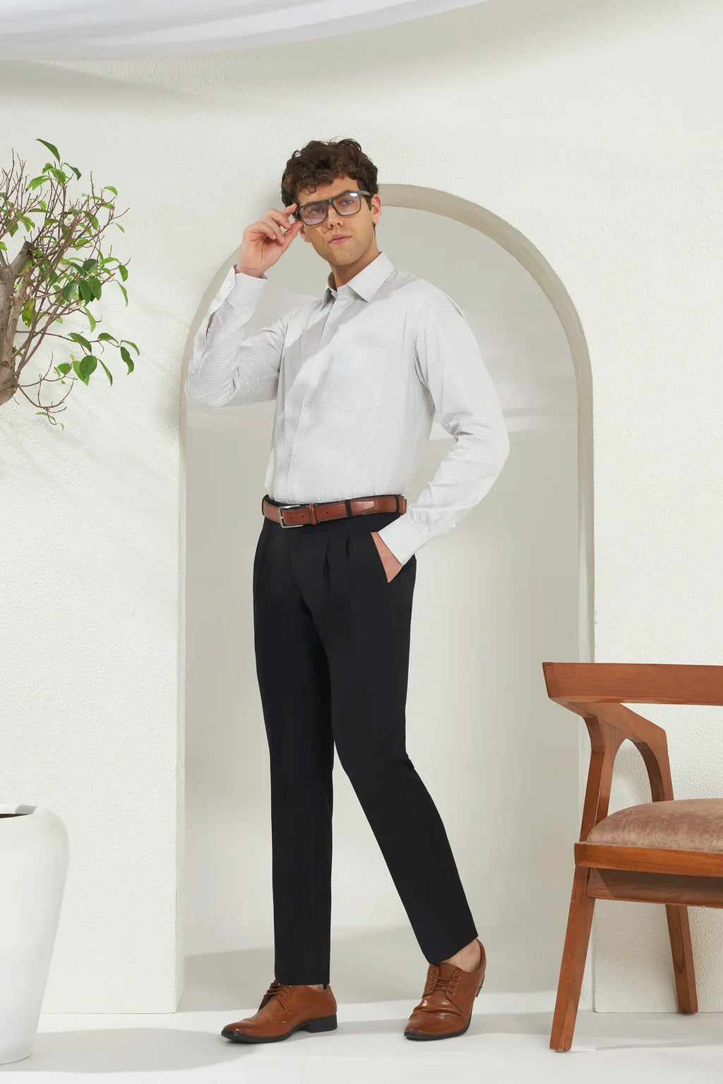 Pleated Tailored Fit Terry-Rayon Trousers | Black