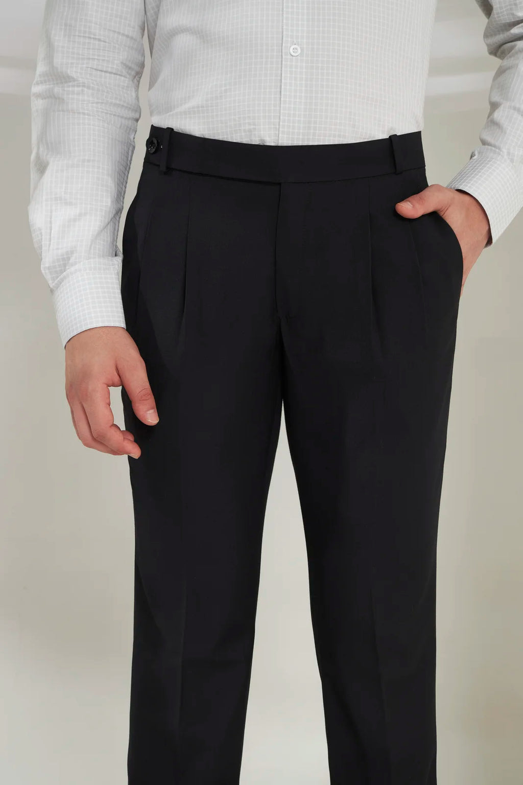 Pleated Tailored Fit Terry-Rayon Trousers | Black